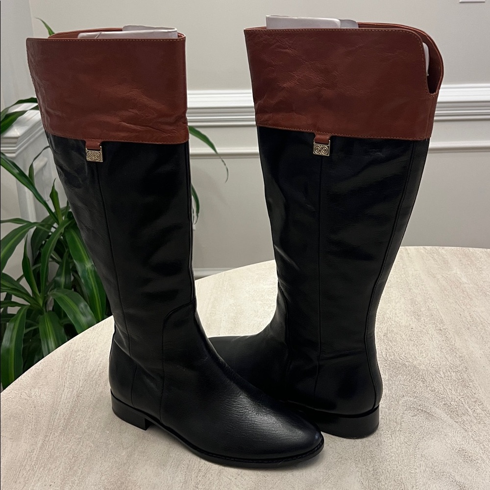 Cole Haan Two-Tone Knee High Leather Riding Boots Women’s Size 7.5 Black / Brown - Picture 2 of 9